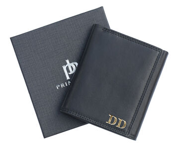 Men's Luxury Black Leather Wallet Flapover Design Trifold Rfid Protected Personalised, 2 of 8
