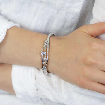 Silver Bangle With Blue Topaz And White Cubic Zirconia, 2 of 6