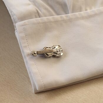 Violin Silver Cufflinks Gift For Musicians 316 L Stainless Steel Rock Accessory, 3 of 4