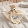 Personalised Beige Ribbed Teddy Bear Baby Comforter, thumbnail 1 of 8