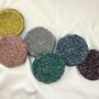 Fair Trade Crochet Coasters Banana Allo 13cm 4pc Set, thumbnail 1 of 12