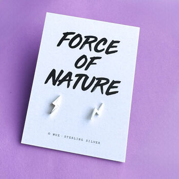Force Of Nature Silver Lightning Bolt Earrings With Choice Of Message Card, 4 of 4