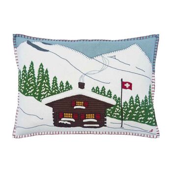 Hand Embroidered Alpine Chalet Cushion, 2 of 2
