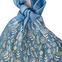 Hand Embroidered 100% Linen Scarf In Denim Blue Floral, thumbnail 4 of 6