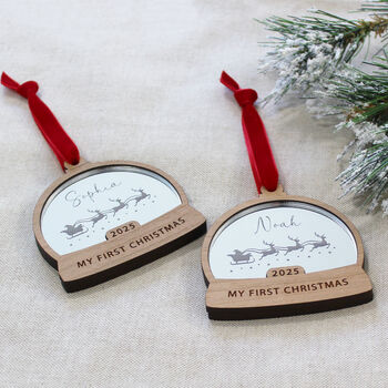 My First Christmas Snow Globe Style Personalised Bauble, 3 of 6