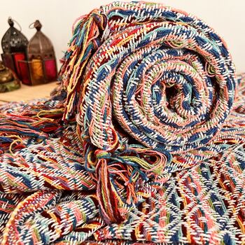 Hand Loomed Recycled Soft Rainbow Blanket Sofa Throw, 4 of 12