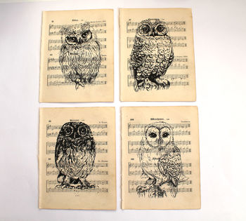 Owl Screen Print On Vintage Sheet Music, 5 of 6