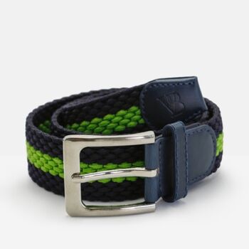 Navy And Green Stripe Men's Woven Stretch Belt, 3 of 3