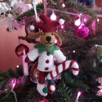 Handmade Felt Jingle Bells Jester Dog, 3 of 3