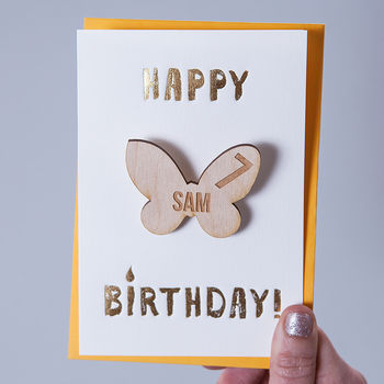 Personalised Butterfly Birthday Badge Card, 2 of 3