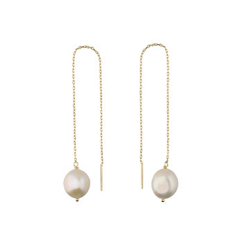 18ct Gold Plated White Pearl Threader Earrings, 2 of 6