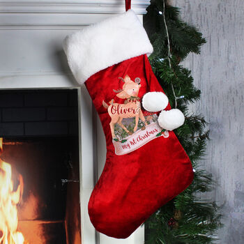 Personalised Festive Fawn Luxury Red Stocking, 3 of 3