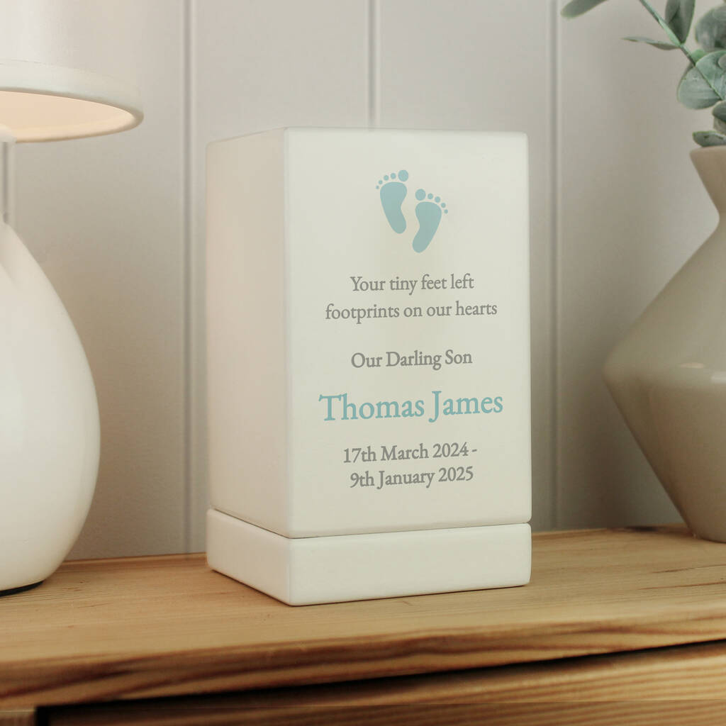 Personalised Baby Boy Memorial Wooden Urn, 1 of 7