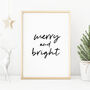 Merry And Bright Christmas Monochrome Print, thumbnail 1 of 4