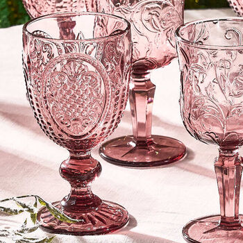 Set Of Six Embossed Coloured Wine Goblets, 3 of 3