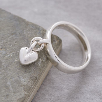 Sweetheart Recycled Silver Heart Charm Ring, 8 of 9