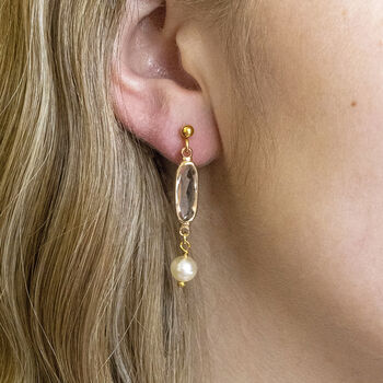 Oval Birthstone Earrings With Pearl Detail, 6 of 11