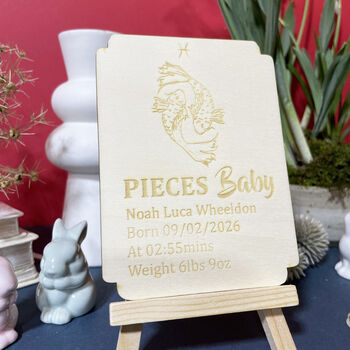 Personalised Pisces New Baby Celebration Wooden Plaque, 2 of 7