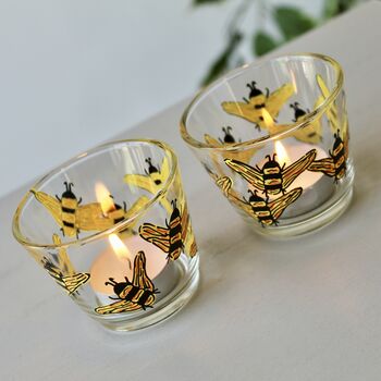 Bumblebee Hand Painted Glass Tea Light Holders, 5 of 6