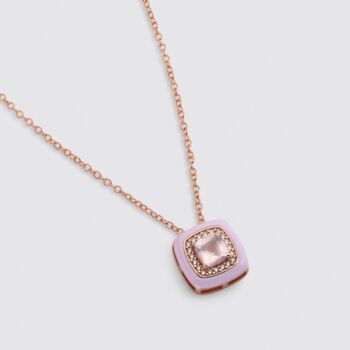 Rose Quartz 18k Rose Gold Plated Square Necklace, 2 of 4