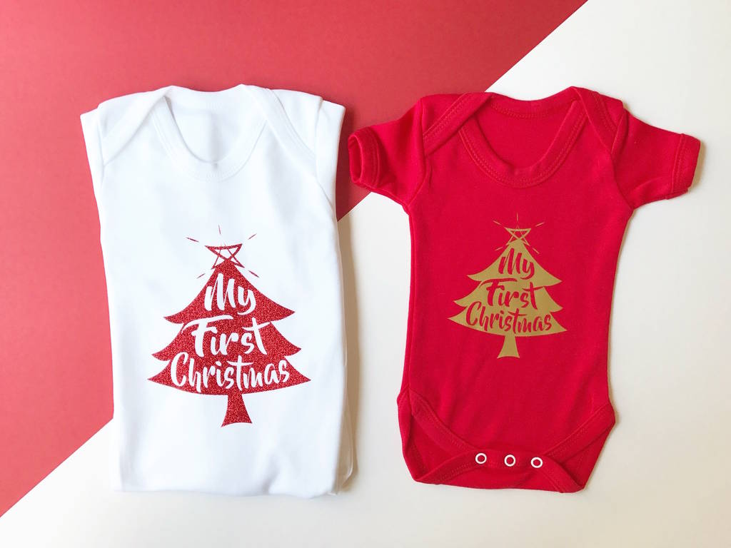 My First Christmas Vest Or Sleep Romper By Cotton and Bloom