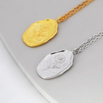 Aster Flower Oval Necklace In Sterling Silver, 2 of 10