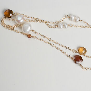 Dainty Tourmaline Garnet And Pearls Chain Necklace, 5 of 11