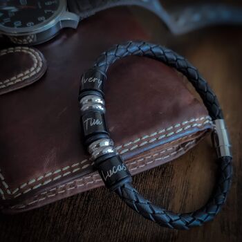 Leather Bracelet With Black Engraved Rings, 2 of 5