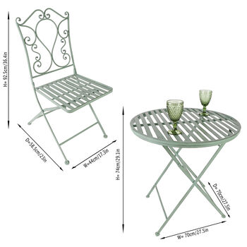 Ornate Scrolled Green Three Piece Bistro Set, 9 of 10