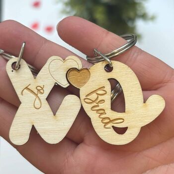 Personalised Wooden Valentine’s Day Xo Keyring Set, 4 of 4