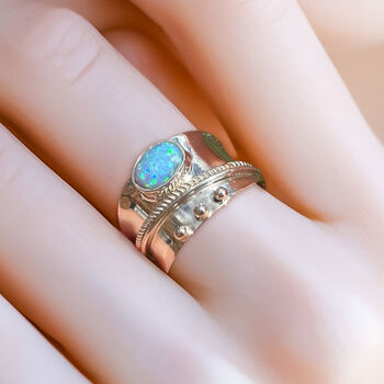 Personalised Sterling Silver Wide Blue Opal Spinner Ring, 2 of 9