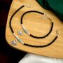 Black Beaded Turquoise Fan Charm Dangle Slim Anklet, thumbnail 2 of 3
