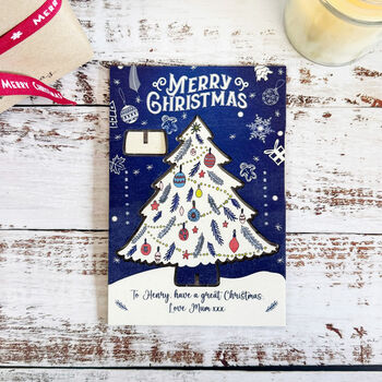 Personalised Blue Christmas Tree Keepsake Card And Decoration, 2 of 5