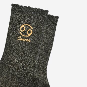 Women's Glitter Socks Black Gold Zodiac Cancer, 5 of 5