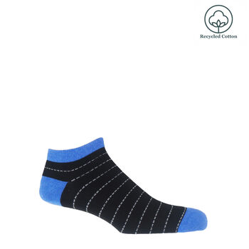 Thin Stripe Blue And Dash Black Men's Trainer Socks, 4 of 8