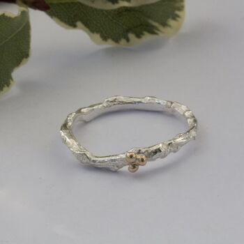 Rose Cut Diamond Twig Ring, Silver And Solid Gold, 9 of 11