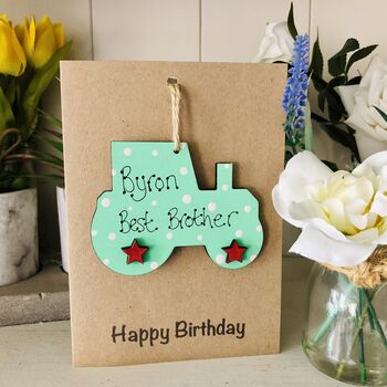 Personalised Brother Birthday Card Wooden Tractor, 8 of 8