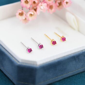 Tiny Ruby Pink Cz Stud Earrings In Sterling Silver, 4 of 10