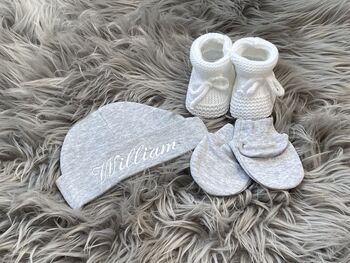 Embroidered Newborn Baby Grey Gift Set, 4 of 7