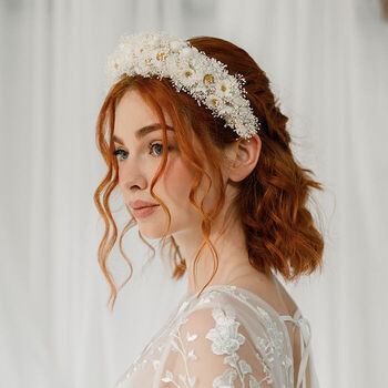 Daisy Chain Wedding Dried Flower Crown Headband, 3 of 4