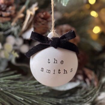 Personalised Ceramic Family Name Christmas Bauble Tree Decoration, 3 of 6