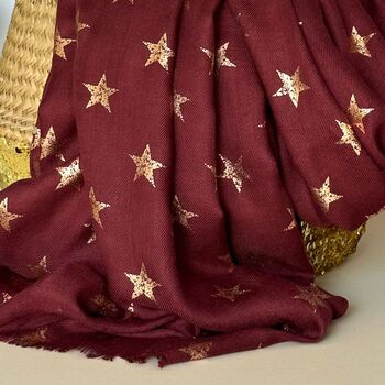 Antique Stars Print Scarf In Maroon, 3 of 4