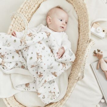 Mushroom Baby Blanket, Organic Muslin And Warm Boucle Fleece. Woodland Walk, 9 of 12