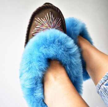 Turquoise Sheepskin Moccasin Slippers, 5 of 5