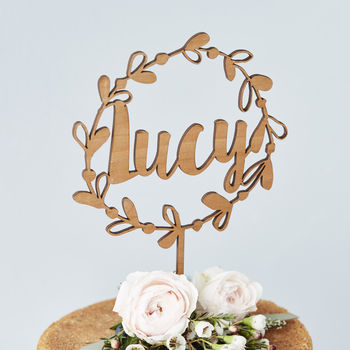 Personalised Floral Name Wooden Cake Topper, 2 of 6