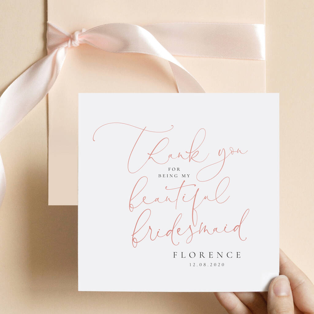 Personalised Thank You Bridesmaid Card | Mock Rose Gold, 1 of 5