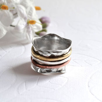Silver Mixed Metal Triple Scalloped Spinning Ring, 2 of 5