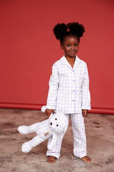 Lilly Girls Check Pyjama Set With Matching Teddy Bear, 6 of 8