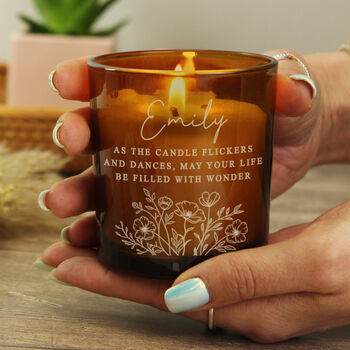 Personalised Wild Flowers Scented Candle In Amber Glass Jar – Floral Gift For Her, 2 of 6