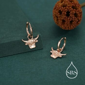 Sterling Silver Highland Cow Huggie Hoops With Detachable Charms, 7 of 11